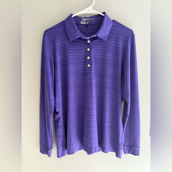 Nike Golf Mens Purple Dry-fit Long Sleeve Shirt SZ LG Collared Performance Wear - Picture 1 of 9